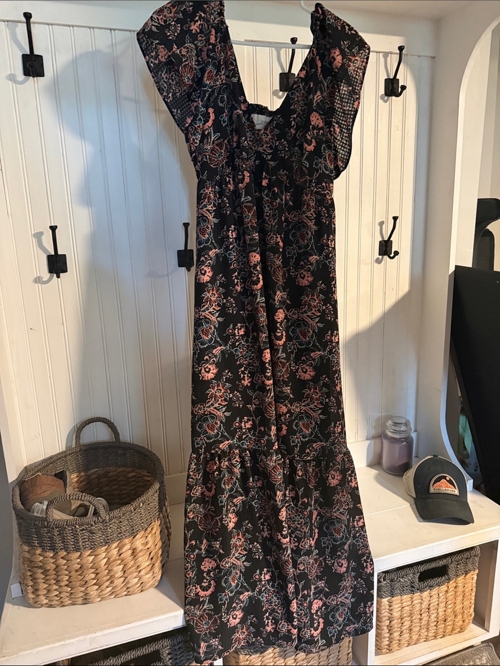 Universal Thread Black Maxi Dress with Pink Floral Print
